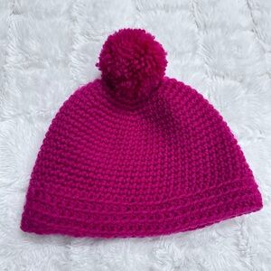 Handmade Fuchsia Baby Girl Crochet Pom-Pom Beanie Hat‎